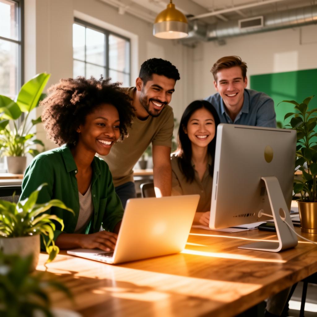 Diverse team collaborating on a website project