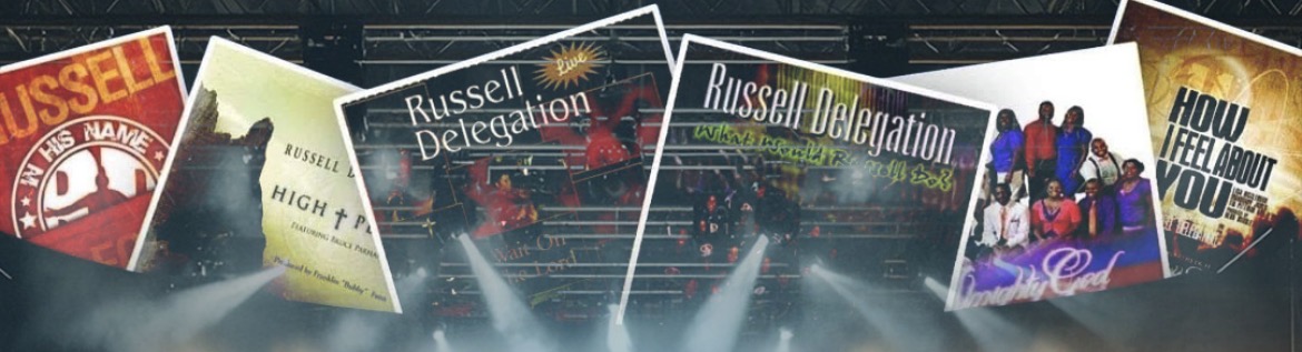 Russell Delegation album covers and live performance collage spanning multiple recording projects